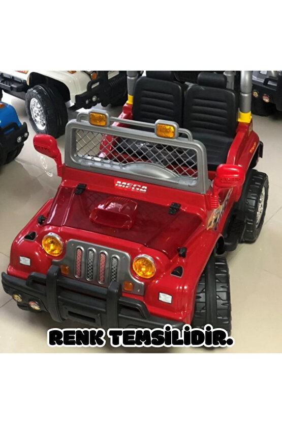 Kumandalı Çift Kişilik Mega Akülü Araba Gri - 12 Volt İki Kişilik Akülü Araba Akülü JEEP - Mega Off