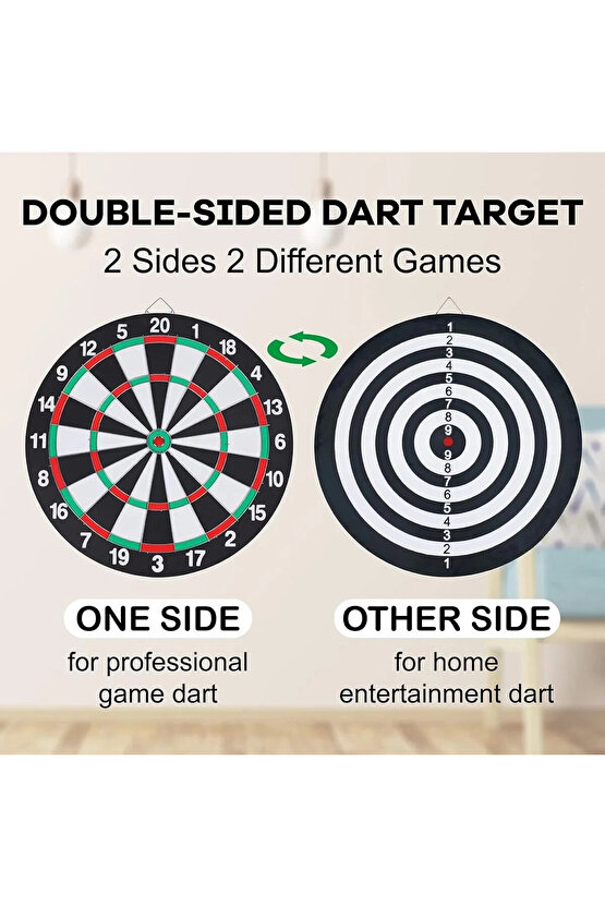 17inç Dart Tahtası Çift Taraflı 6 Metal Iğne Uçlu