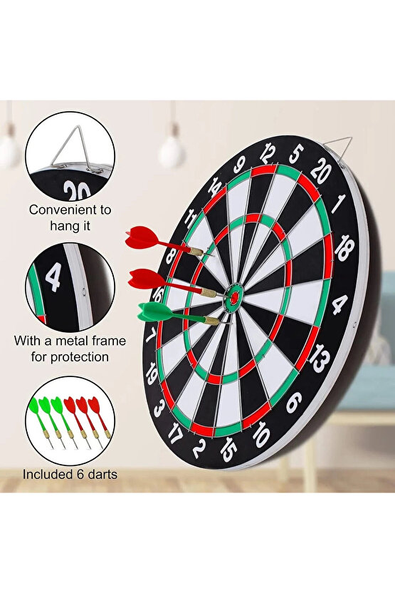 17inç Dart Tahtası Çift Taraflı 6 Metal Iğne Uçlu