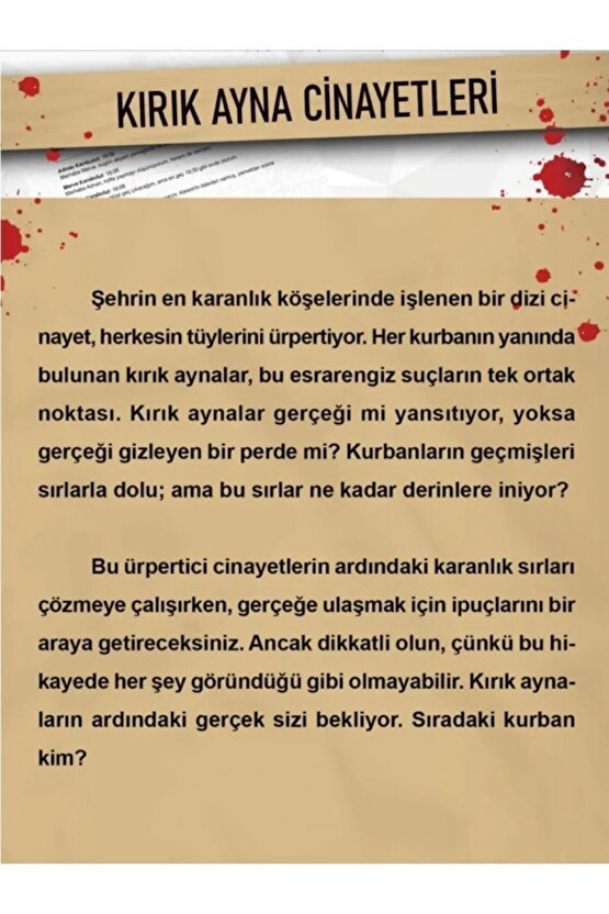 Kırık Ayna Cinayetleri Dedektif Oyunu - Dava Çözme Oyunu - Suç Çözme Oyunu - Cinayet Oyunu Cinayet Ç