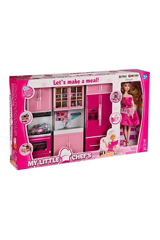 My Happy Kitchen Bebekli Üçlü Mutfak Seti - Modern Mutfak Seti - Işıklı Sesli Mutfak Oyuncak - Fırın
