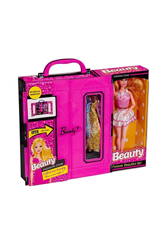 Beauty Aksesuarlı Bebekli Gardırop - Barbie Dolap - Barbie Giysi Dolabı - Barbie Gardırop - Gardrop