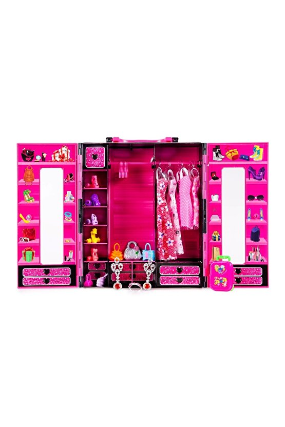 Beauty Aksesuarlı Bebekli Gardırop - Barbie Dolap - Barbie Giysi Dolabı - Barbie Gardırop - Gardrop