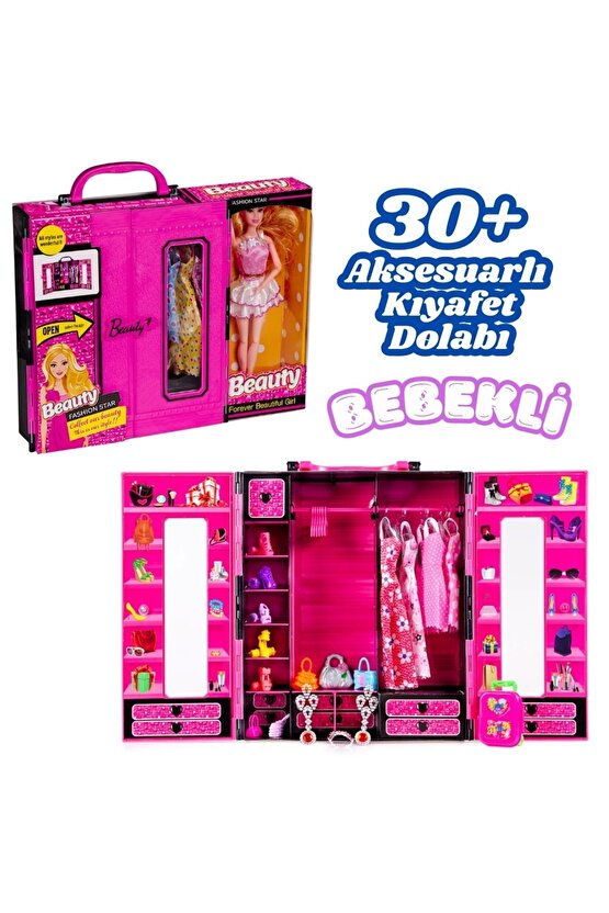 Beauty Aksesuarlı Bebekli Gardırop - Barbie Dolap - Barbie Giysi Dolabı - Barbie Gardırop - Gardrop