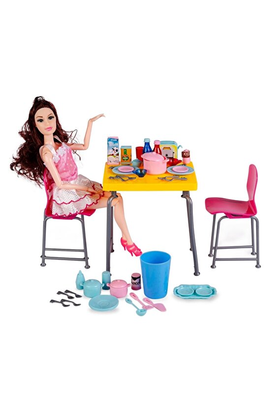 My Little Chefs Table Set - Şef Mutfak Seti - Tabak Çanak Seti - Masa Sandalye Seti - Aksuarlı Mutfa