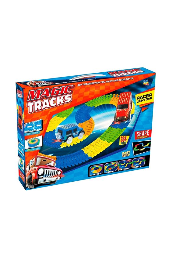 Magic Trucks 384 Parça Raylı Pist - Raylı Araç Oyuncak - Tren Oyuncak - Renkli Araç Yolu - Pist Set