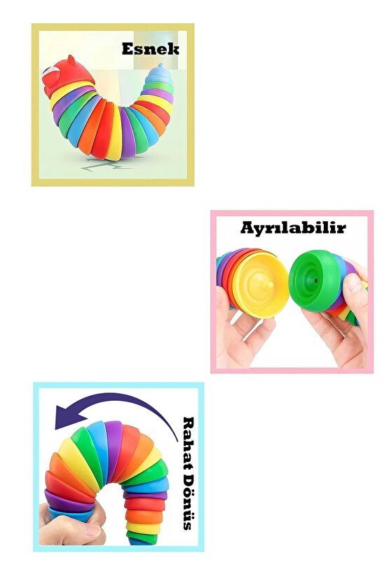 Renkli Tırtıl Oyuncak - Söktak Tırtıl - Eğlenceli Tırtıl - Renkli Kıvrımlı Tırtıl - Montessori
