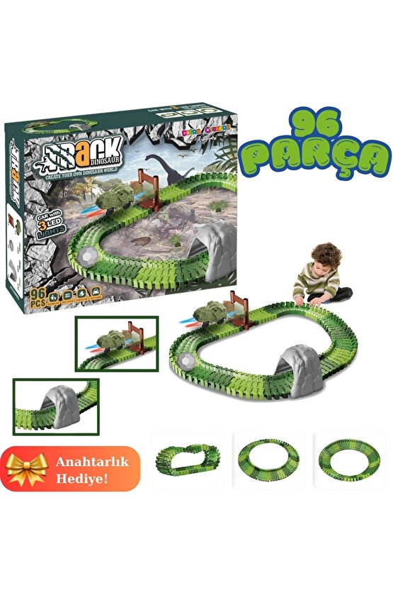 Dino Tracks 96 Parça Raylı Pist - Dinazor Oyuncak - Raylı Araç Oyuncak - Tren Oyuncak - Pist Seti