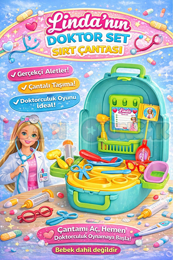 Lindanın Doktor Set Sırt Çantası - Doktor Setleri - Doktor Oyuncak Seti - Doktor Gereçleri