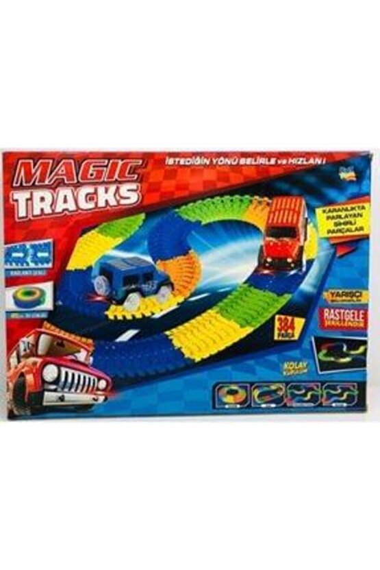 Kl-kayyum Oyuncak Magic Tracks Hareketli Raylar 384 Parça 2 Işıklı Arabalı Oyuncak Yarış Parkuru