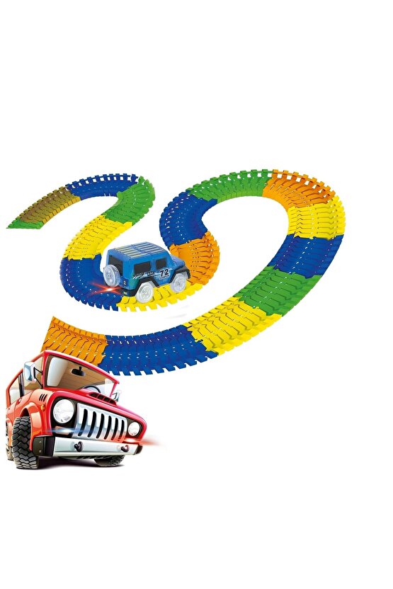 Magic Trucks 384 Parça Raylı Pist - Raylı Araç Oyuncak - Tren Oyuncak  - Renkli Araç Yolu - Pist Set