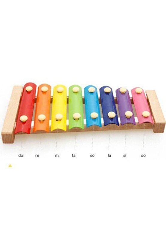 Eğitici Ahşap Ksilofon 8 Nota 8 Ton 8 Tuşlu Sesli Selefon Oyuncak 25x13 cm