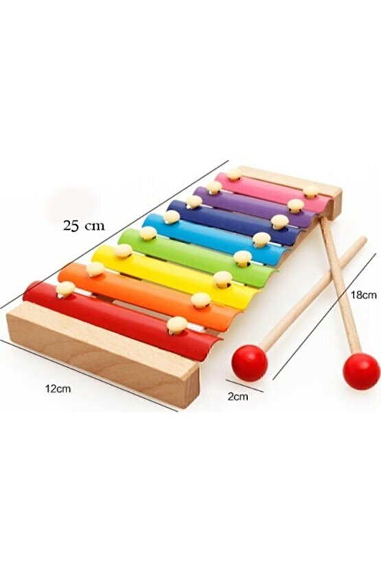 Ahşap Ksilofon 8 Nota 8 Ton 25 Cm 8 Tuşlu Sesli Selefon Oyuncak