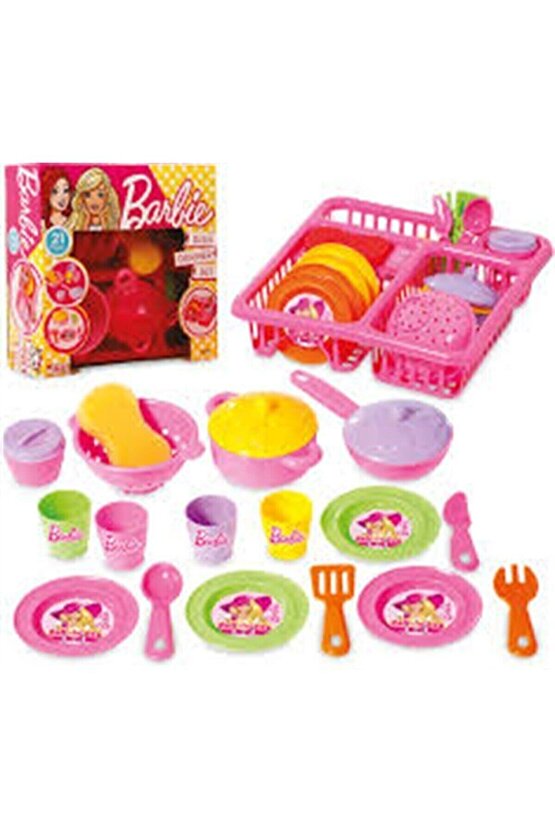 Barbie Oyuncak Bulaşıklık Tabak Tencere Set 21 Parça