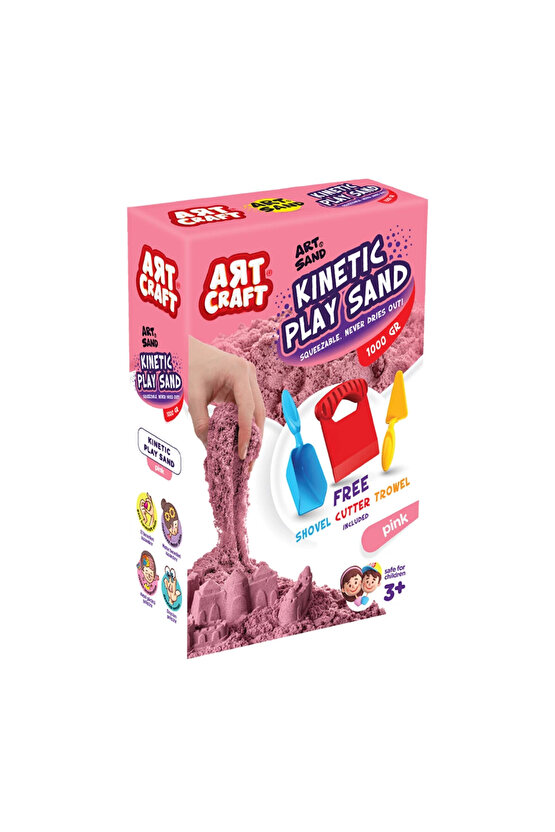 Aksesuarlı Pembe Kinetik Oyun Kumu (1000 Gr.) - Art Craft Kinetik Kum Seti - Art Sand Kumu