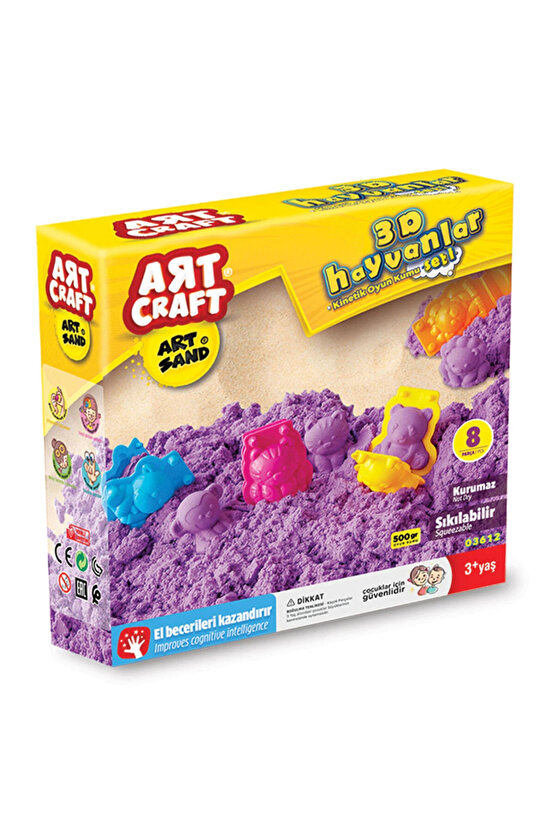 Artsand 3d Hayvanlar Kum Seti (500 Gr.) - Art Craft Kinetik Kum Seti - Oyun Kumu - Art Sand Kumu