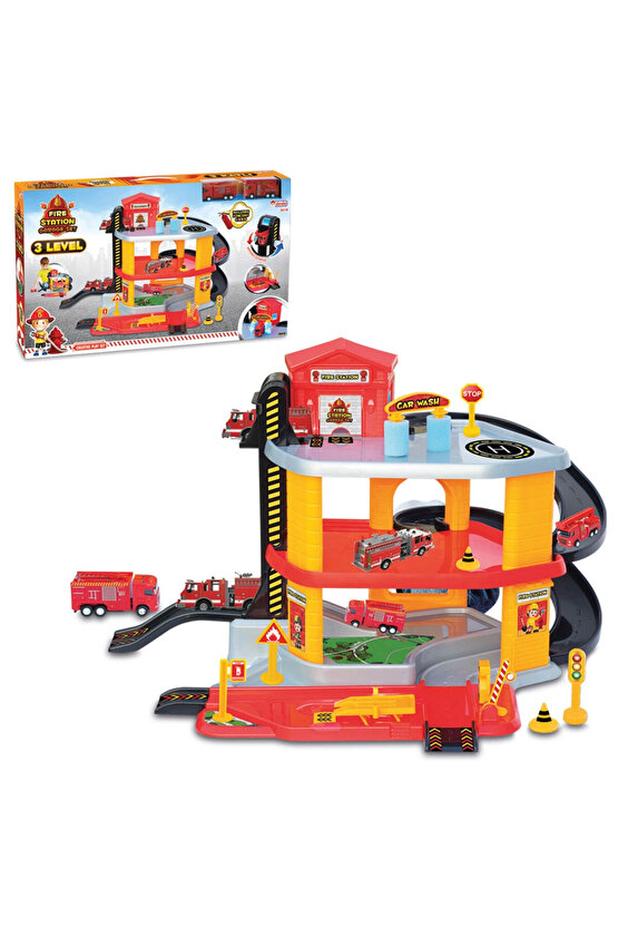 3 Katlı Itfaiye Garaj Seti - Otopark Seti - Araba Seti - Hotwheels Seti - Istasyon