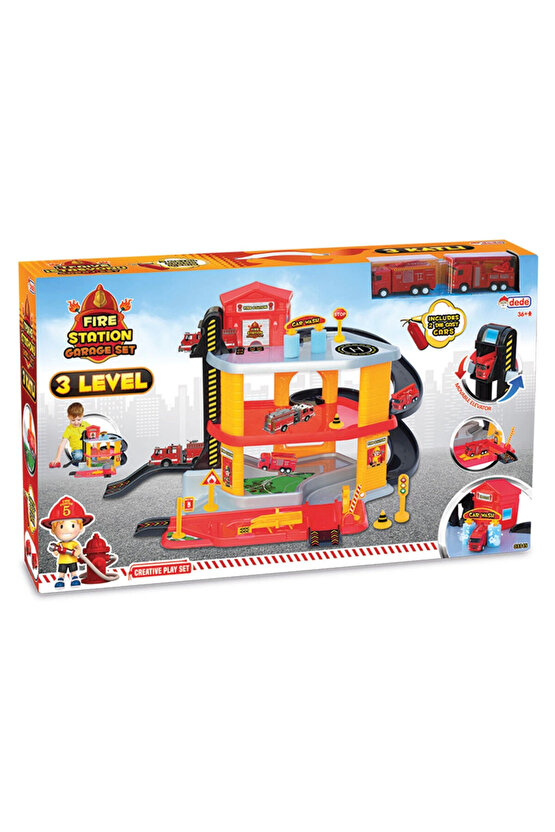 3 Katlı Itfaiye Garaj Seti - Otopark Seti - Araba Seti - Hotwheels Seti - Istasyon