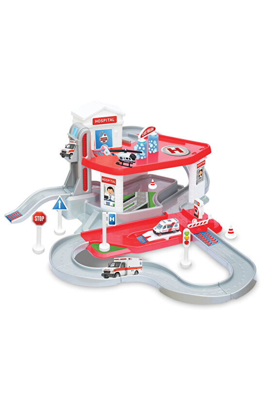 İki Katlı Hastane Garaj Seti - Otopark Seti - Araba Seti - Hotwheels Seti - Istasyon