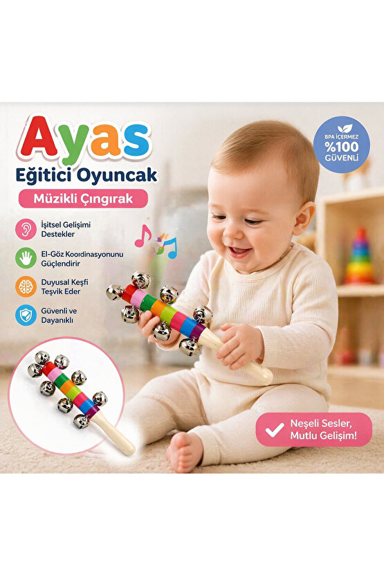 Marakas Metal Zilli Ahşap Marakas Ahşap Müzik Aleti El Zili