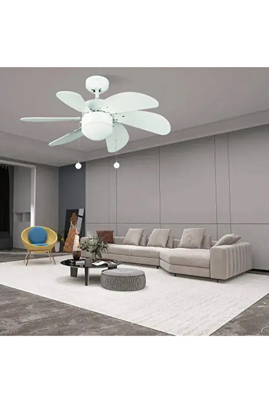 60 Watt, 6 Kanatlı, 30 İnç, Kumandasız Tavan Vantilatörü, E27 Duylu Avize Tipi Tavan Vantilatörü
