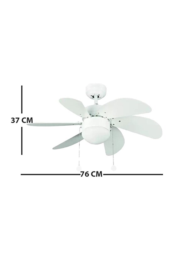 60 Watt, 6 Kanatlı, 30 İnç, Kumandasız Tavan Vantilatörü, E27 Duylu Avize Tipi Tavan Vantilatörü