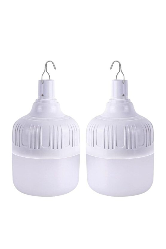2 Adet USB Şarjlı, 30 Watt, 3 Işık Modlu Beyaz Işık, Kamp, Piknik, Bekçi, Balıkçı, Çadır Ampulü