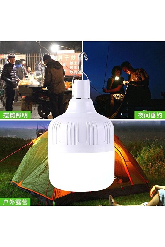 USB Şarjlı, 30 Watt, 3 Işık Modlu Beyaz Işık, Taşınabilir Kamp, Piknik, Bekçi, Balıkçı, Çadır Ampulü