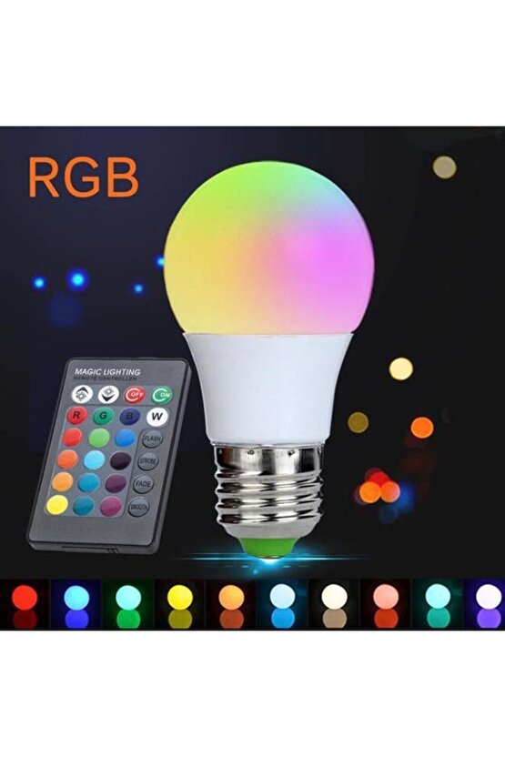 5 Adet Kumandalı, 20 Farklı Işık Renkli, Çakar Modlu Akıllı Led Ampul, Çok Kaliteli RGB E-27 Ampul