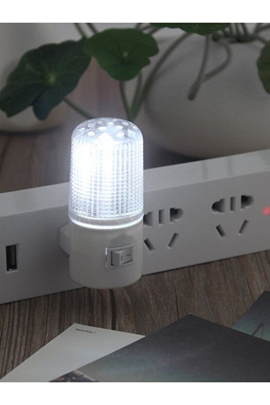 5 Adet 1 Watt Beyaz Işık, Çok Kaliteli, Fişli, Aç - Kapa Düğmeli Gece Lambası, 8 Cm Gece Lambası