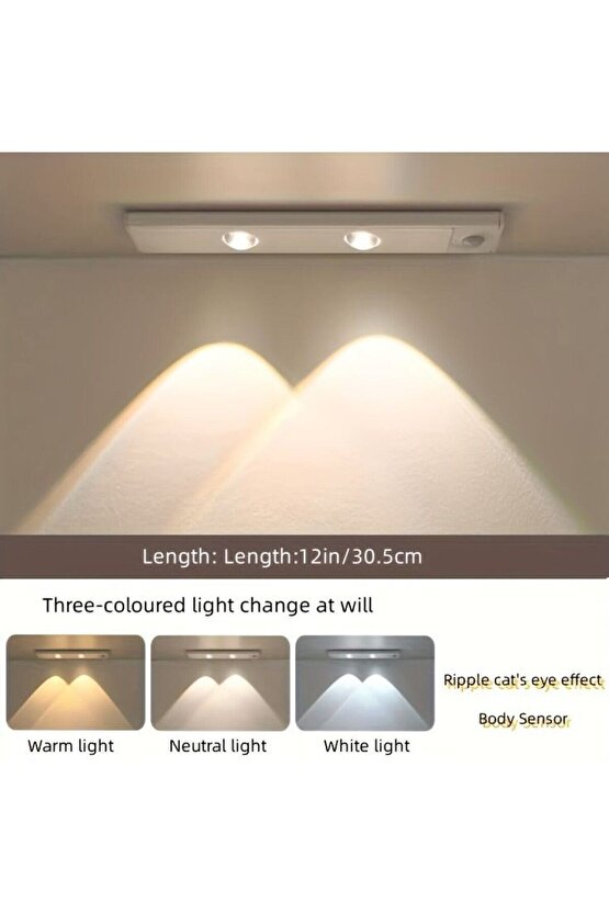 Sensörlü, Şarjlı, 3 Işık Renkli, 30 CM Alüminyum Kasa, Işık Desenli, Çok Amaçlı Modern Led Aplik