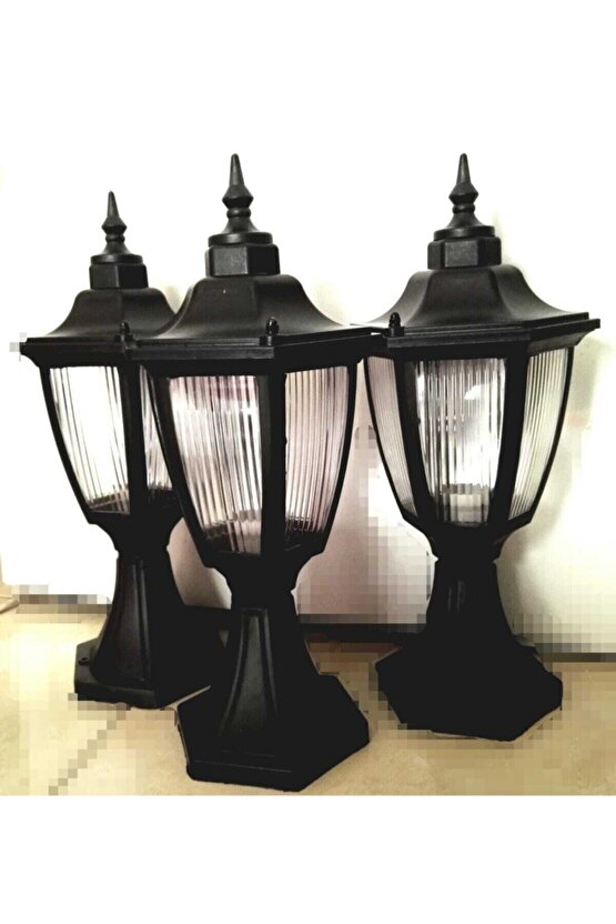 232LAMP Altıgen Set Üstü Fener - Bahçe Aydınlatma Armatürü Siyah