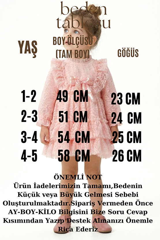 Kız Bebek Elbise Kız Çocuk Elbise Yakalı Doğum Günü Parti Düğün Özel Gün Tütü Tüllü Fiyonklu Astarlı