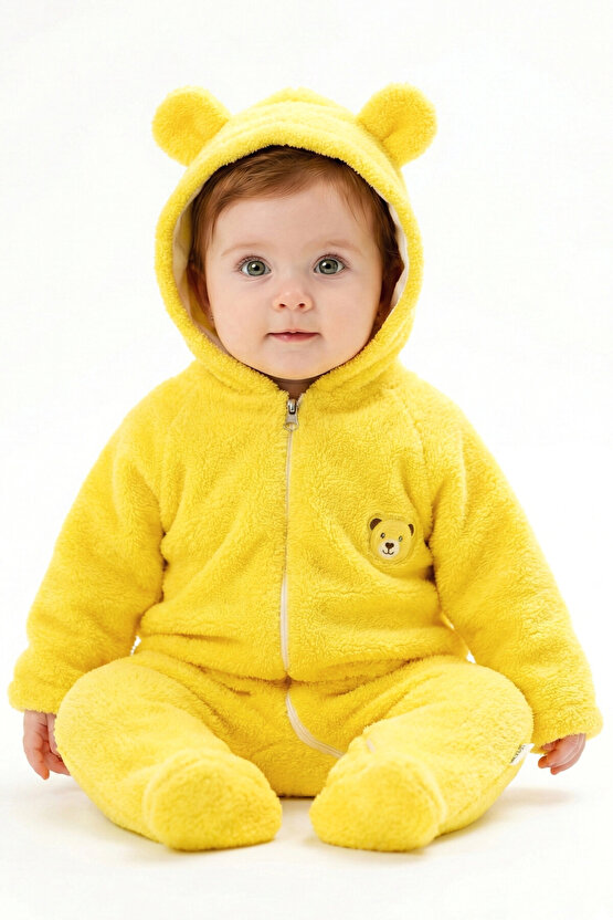 Welsoft Peluş Fermuarlı Kışlık Unisex Kız Erkek Bebek Uyku Tulumu Bebek Tulumu Çocuk Tulumu