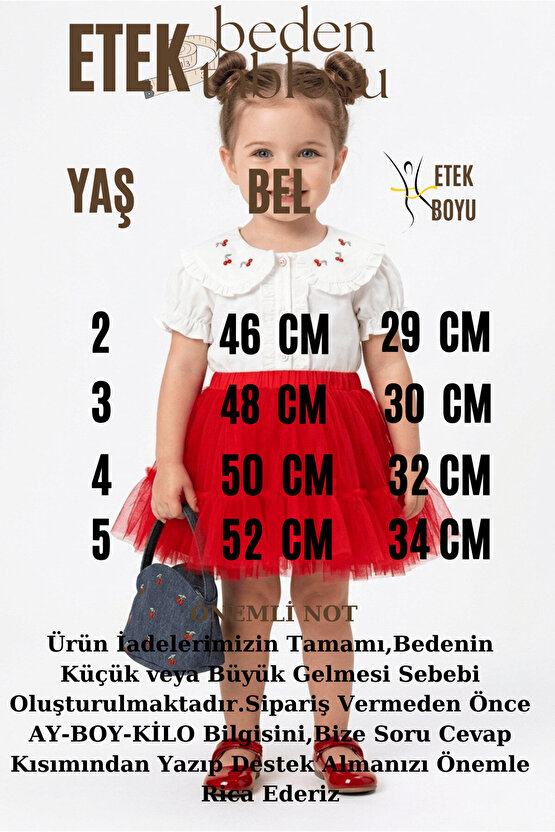 Kız Bebek Kız Çocuk Doğum Günü Parti Düğün Elbise İkili Takım Kısa Kol Çantalı Yakalı Kirazlı Tüllü
