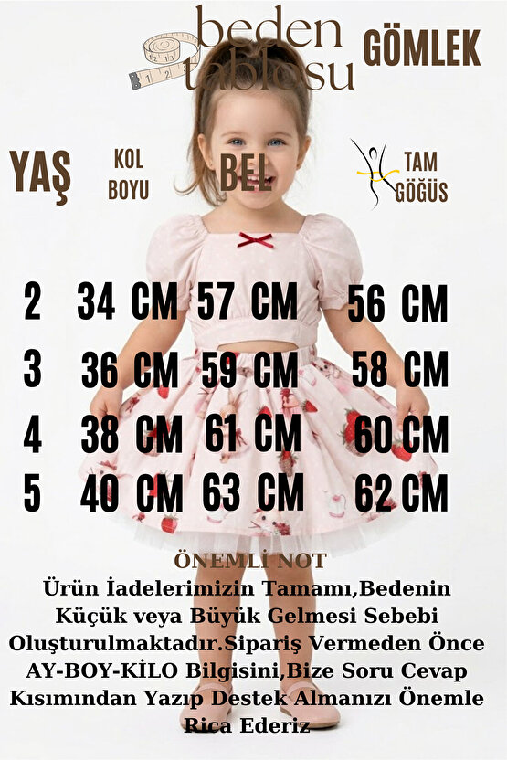 Kız Bebek Kız Çocuk Doğum Günü Parti Düğün Elbise Kısa Kol İkili Takım Dantelli Tüllü Astarlı Çilek