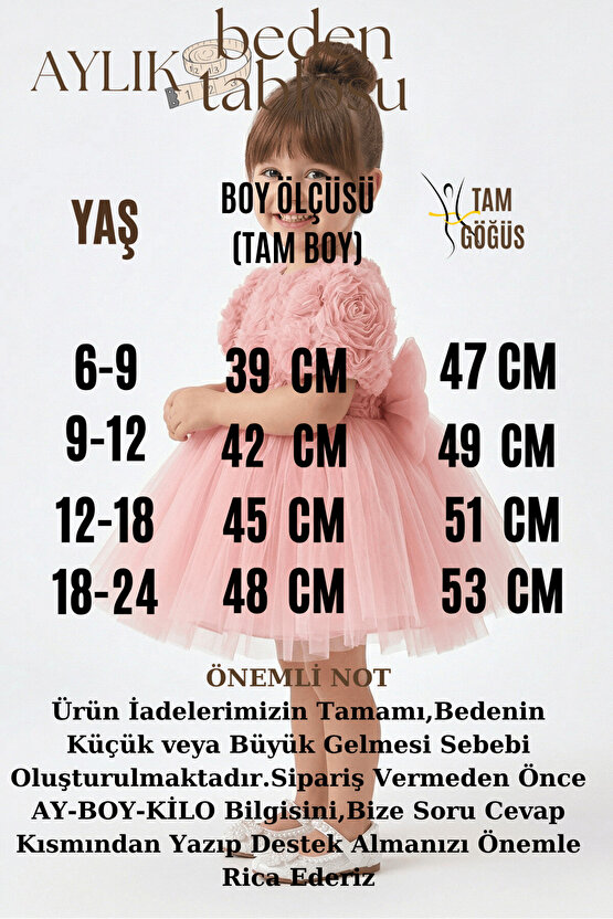 Kız Bebek Kız Çocuk Doğum Günü Parti Düğün Elbise Kısa Kol Güllü Fiyonklu Tüllü Tütü Astarlı