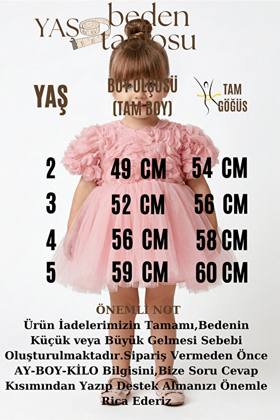 Kız Bebek Kız Çocuk Doğum Günü Parti Düğün Elbise Kısa Kol Güllü Fiyonklu Tüllü Tütü Astarlı