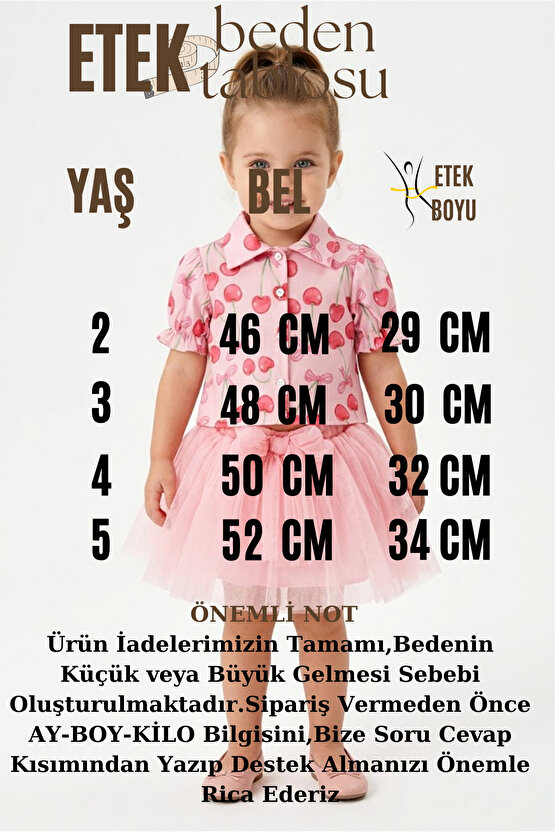 Kız Bebek Kız Çocuk Doğum Günü Parti Düğün Elbise İkili Takım Kısa Kol Kirazlı Tüllü Astarlı