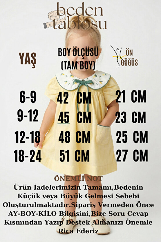 Kız Bebek Kız Çocuk Doğum Günü Parti Düğün Kurdela Limon Nakışlı Kısa Kol Yakalı
