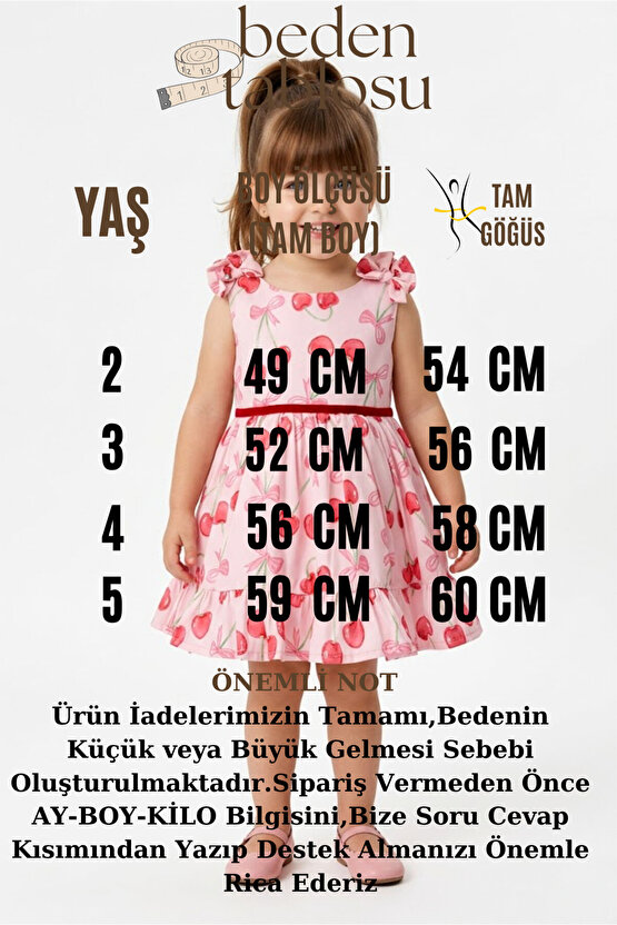 Kız Bebek Kız Çocuk Doğum Günü Parti Düğün Elbise Kısa Kol Askılı Kolsuz Astarlı Kirazlı