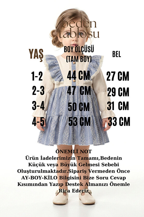 Kız Bebek Elbise Kız Çocuk Elbise Güllü Doğum Günü Parti Düğün Özel Gün Uzun Kol Astarlı Fiyonklu