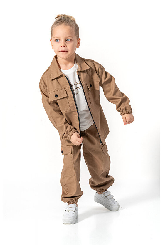 Erkek Çocuk Gabardin Alt Üst Çocuk Takım 3 lü Takım Pantolon Ceket T-shirt Çocuk Giyim