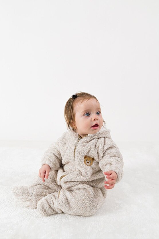 Welsoft Peluş Fermuarlı Kışlık Unisex Kız Erkek Bebek Uyku Tulumu Bebek Tulumu Çocuk Tulumu Kostümü