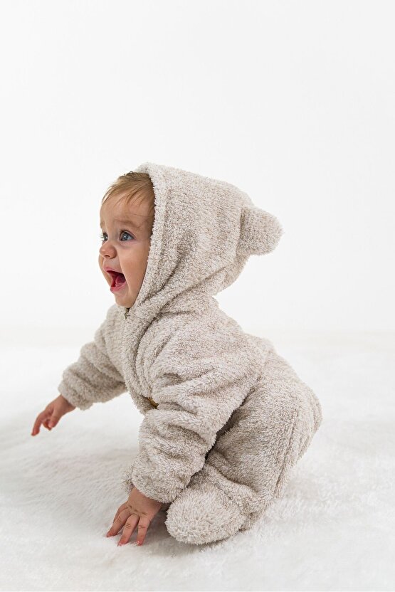 Welsoft Peluş Fermuarlı Kışlık Unisex Kız Erkek Bebek Uyku Tulumu Bebek Tulumu Çocuk Tulumu Kostümü