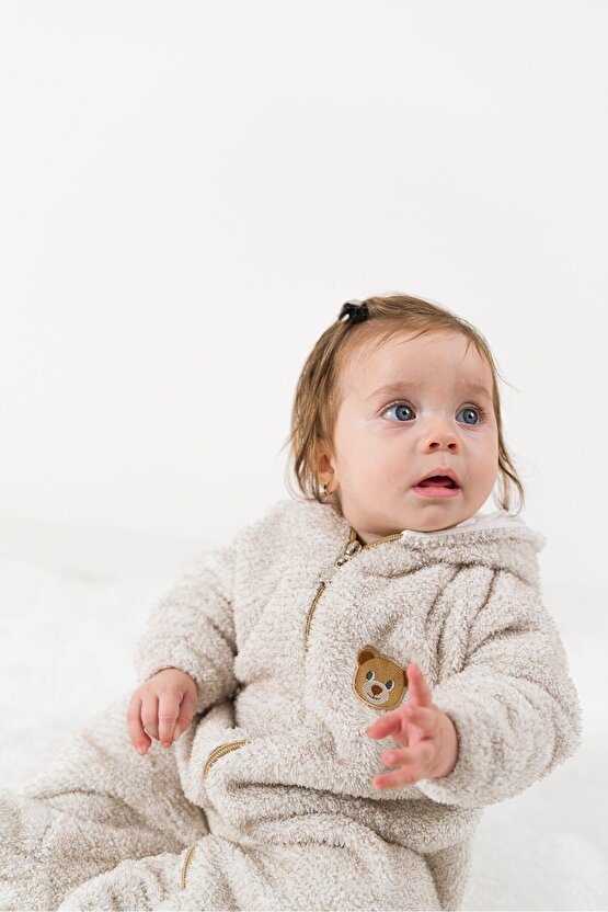 Welsoft Peluş Fermuarlı Kışlık Unisex Kız Erkek Bebek Uyku Tulumu Bebek Tulumu Çocuk Tulumu Kostümü