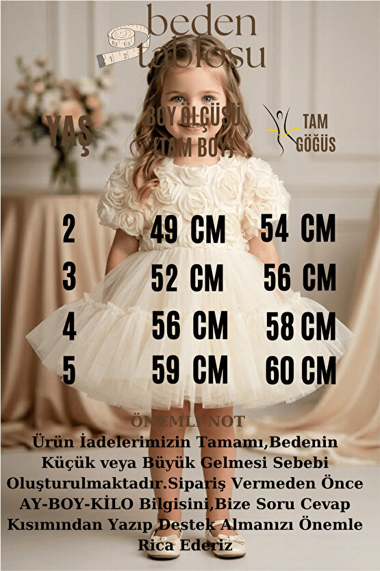 Kız Bebek Kız Çocuk Doğum Günü Parti Düğün Elbise Kısa Kol Güllü Fiyonklu Tüllü Tütü Astarlı