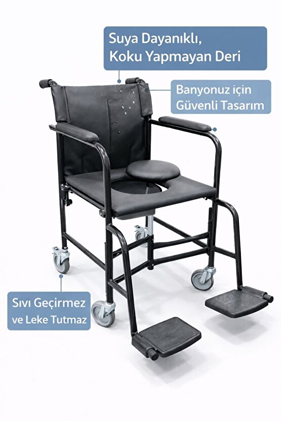 Frenli Transfer Sandalyesi – Katlanabilir Tuvalet ve Banyo Sandalyesi, Hazneli Oturma Alanı