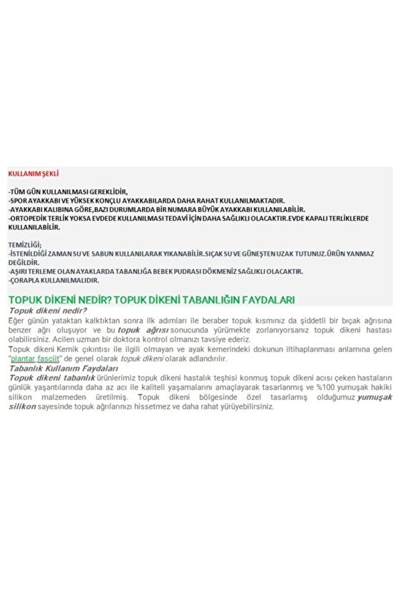 Tam Ortopedik Anatomik Silikon Ayakkabı Tabanlığı Topuk Dikeni Tabanlık
