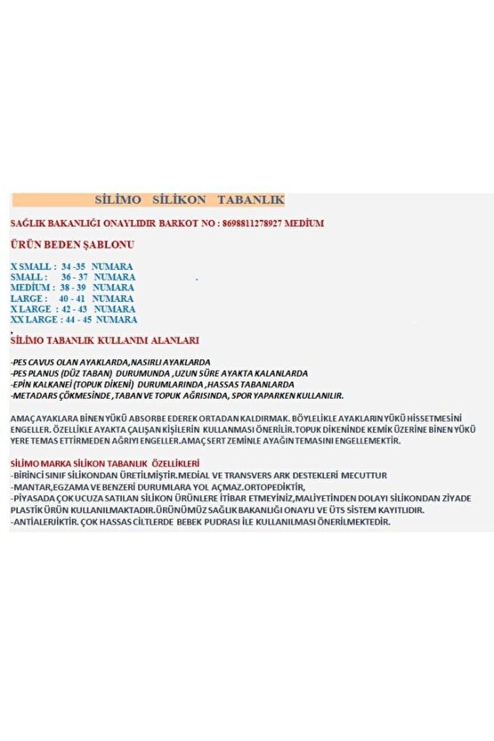 Tam Ortopedik Anatomik Silikon Ayakkabı Tabanlığı Topuk Dikeni Tabanlık